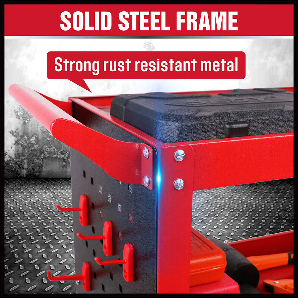 Heavy-Duty Tool Storage Trolley with Pegboard Hooks, efficient organization and easy mobility for workshop tools.