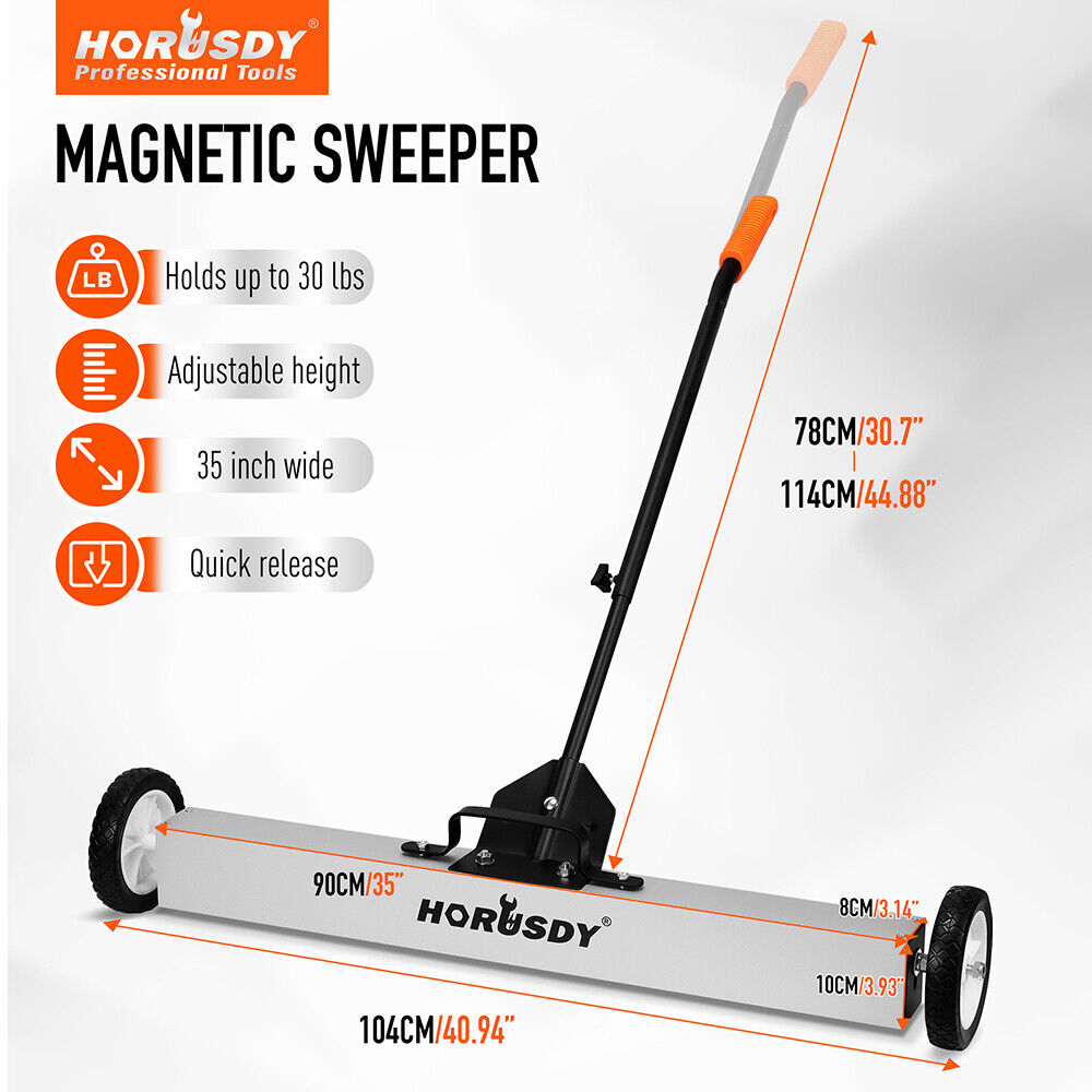 HORUSDY 35-Inch Magnetic Floor Sweeper Heavy Duty Magnet Broom Rolling With Magnetic Pick Up