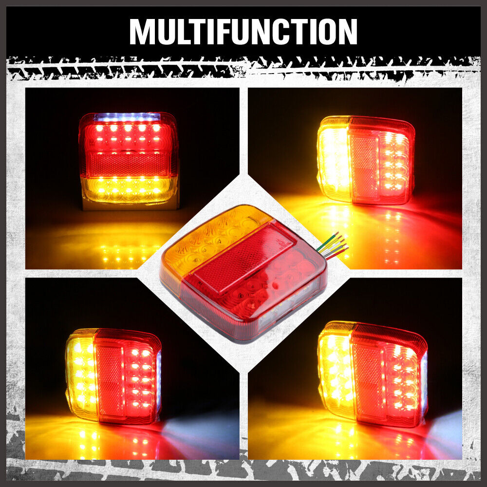 HORUSDY 12 LED Trailer Tail Light Kit, 100x100x23mm, 12V with 8m 5-Core Cable and 7-Pin Plug, Waterproof, Ideal for Caravans and Utes