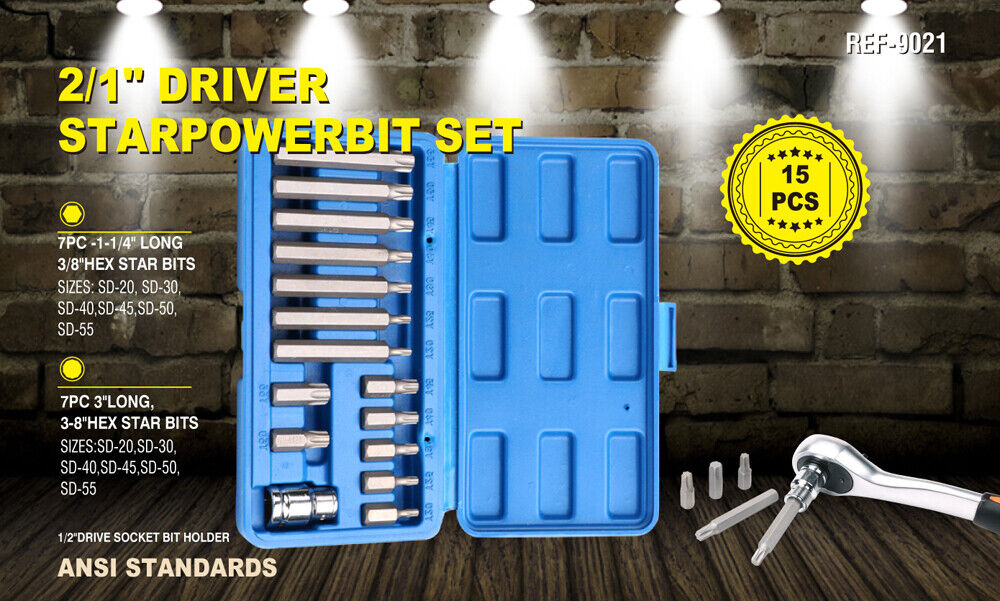 Complete 15-Piece Torx Bit Set with Long and Short Bits, 1/2" Drive CR-V, in Durable Storage Case