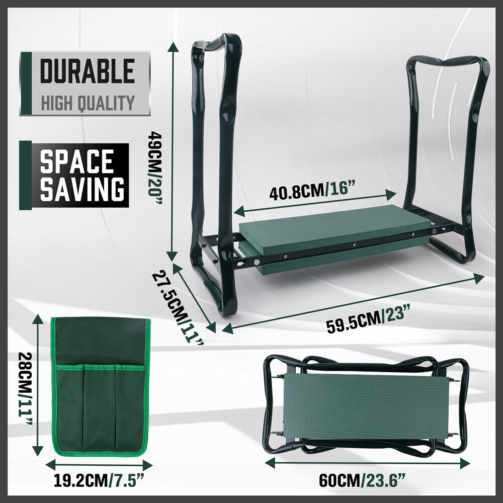 HORUSDY Garden Kneeler and Seat with Soft EVA Foam Padding and Tool Pouch, Foldable and Portable, Ideal for Gardening and Outdoor Work, Sturdy Steel Frame, Green