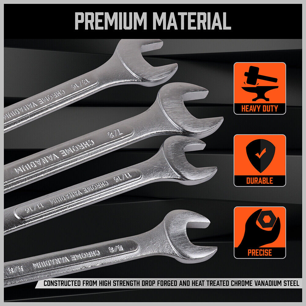 Complete Set of HORUSDY 26 Metric and Imperial Spanners in Chrome Vanadium Steel with Rolling Storage Bag for Easy Organization