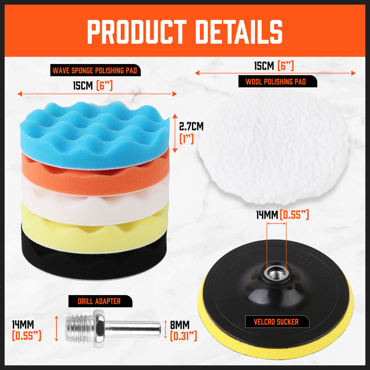 Comprehensive 11-Piece 6-Inch Buffing, Waxing, and Polishing Pad Kit with Wool and Sponge Pads for Car Detailing