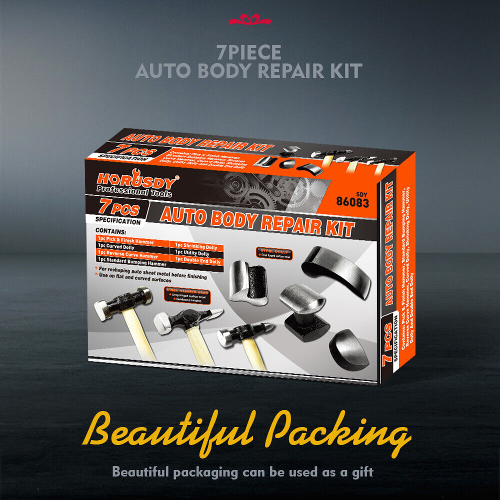 Comprehensive 7-Piece Auto Body Repair Kit - Includes Hammers and Dollies for Panel Beating, Dent, and Ding Repair