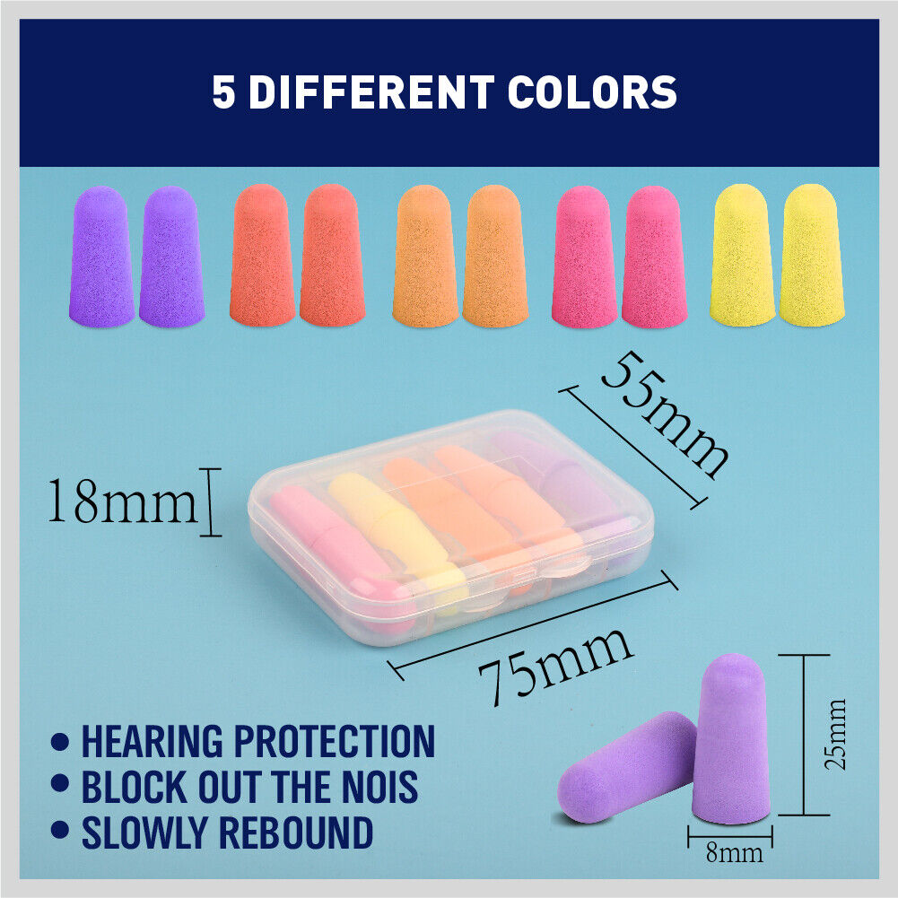 Soft PU Foam Earplugs for Noise Reduction, 10-Pairs, with Individual Storage Cases for Hygiene and Portability