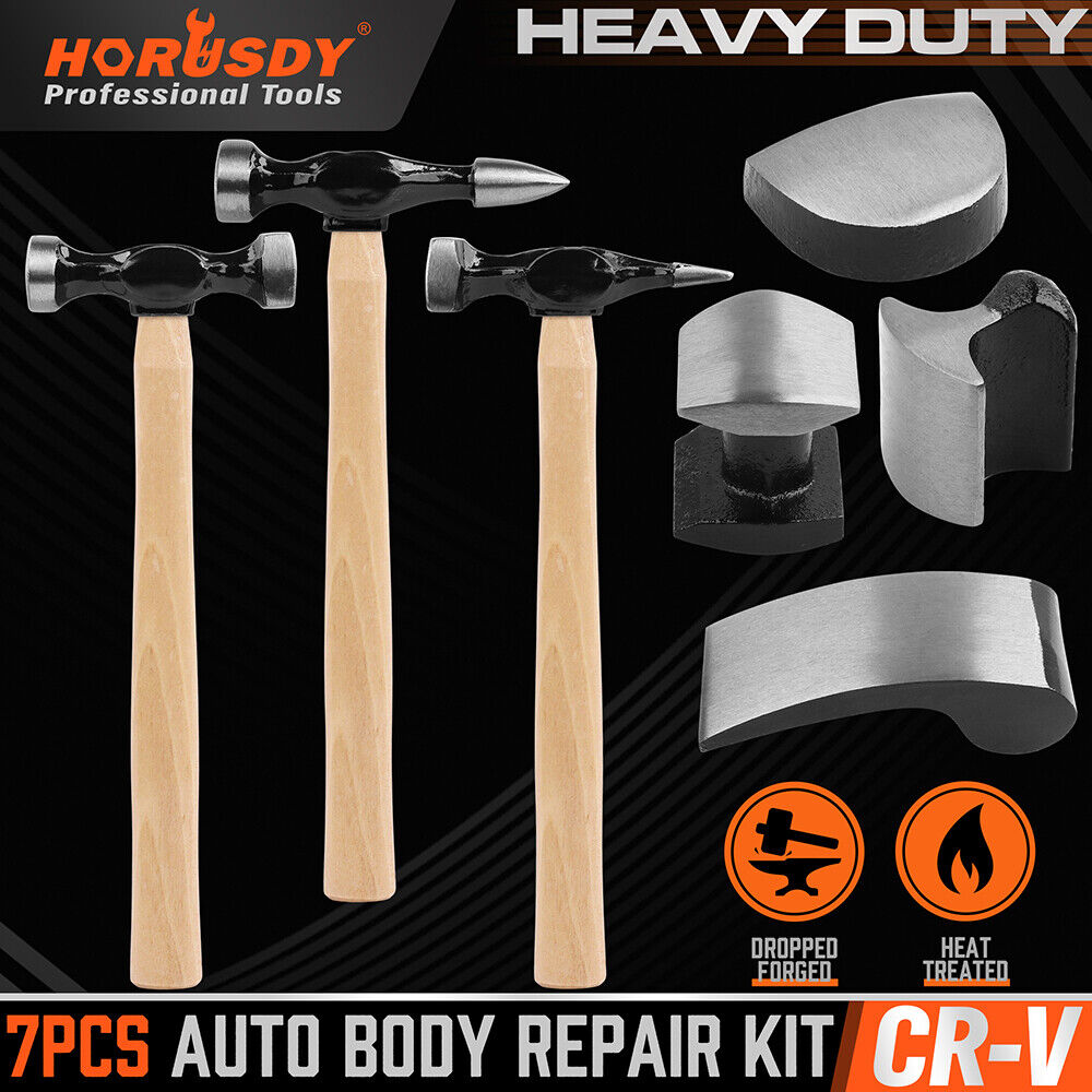 Comprehensive 7-Piece Auto Body Repair Kit - Includes Hammers and Dollies for Panel Beating, Dent, and Ding Repair