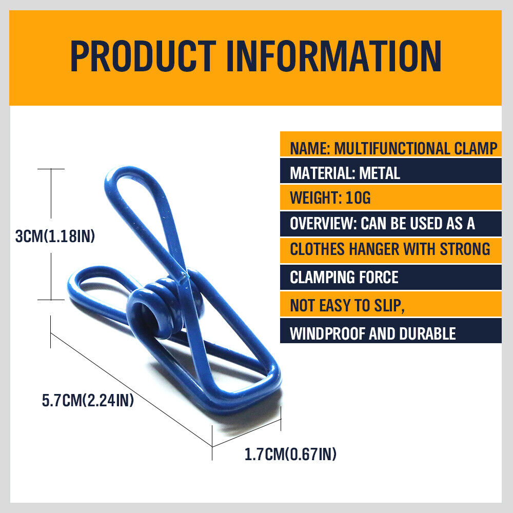 Set of 10 Durable Steel Clips, Multi-Use Spring Clamps for Hanging Clothes and Organizing Documents