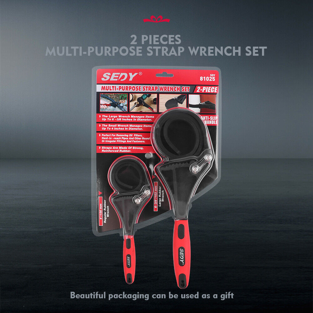 SEDY 2Pc Rubber Strap Wrench Set with anti-slip spiral burrs for various applications