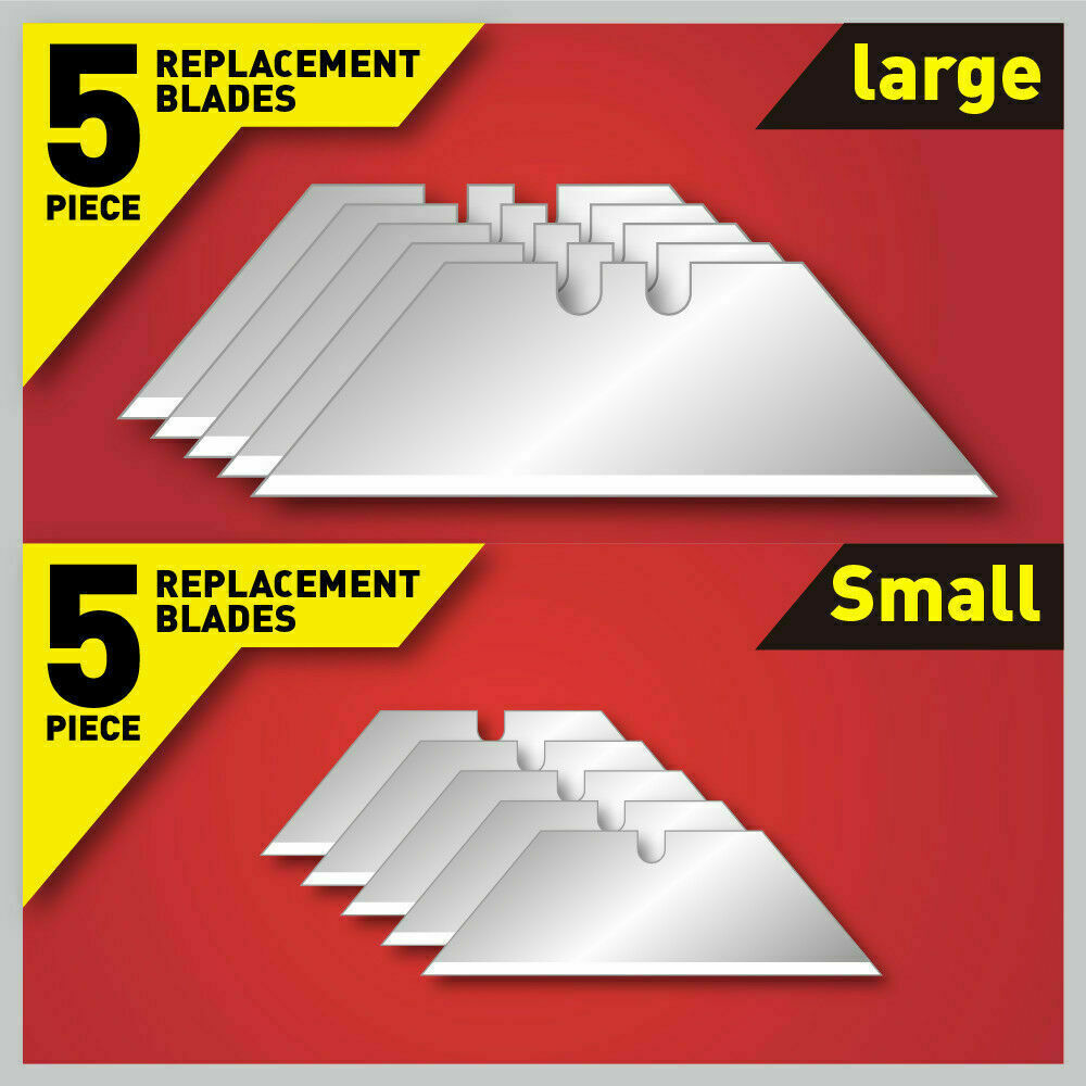 Two folding utility knives with aluminium handles and ten additional Stanley blades for crafts and DIY tasks.