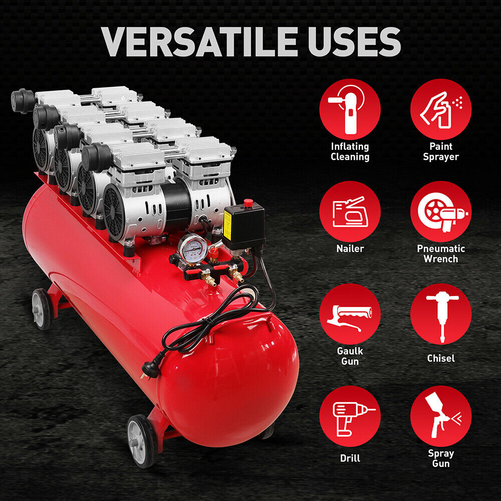 SEDY 100L Oil-Free Silent Air Compressor with Dual Twin-Cylinder Motors and Quiet Vortex Technology