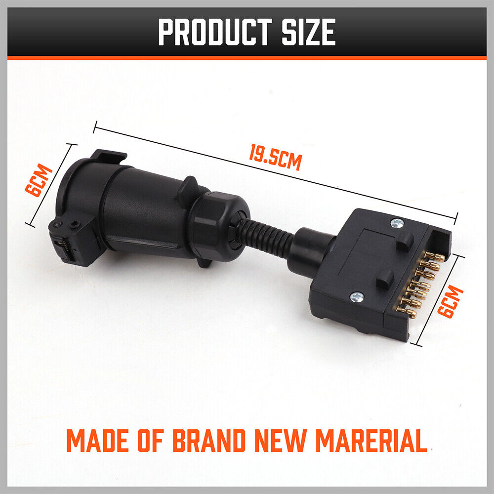 HORUSDY 7-Pin Adapter Plug, Round Female to Flat Male, for Trailer, Caravan, Boat Connections