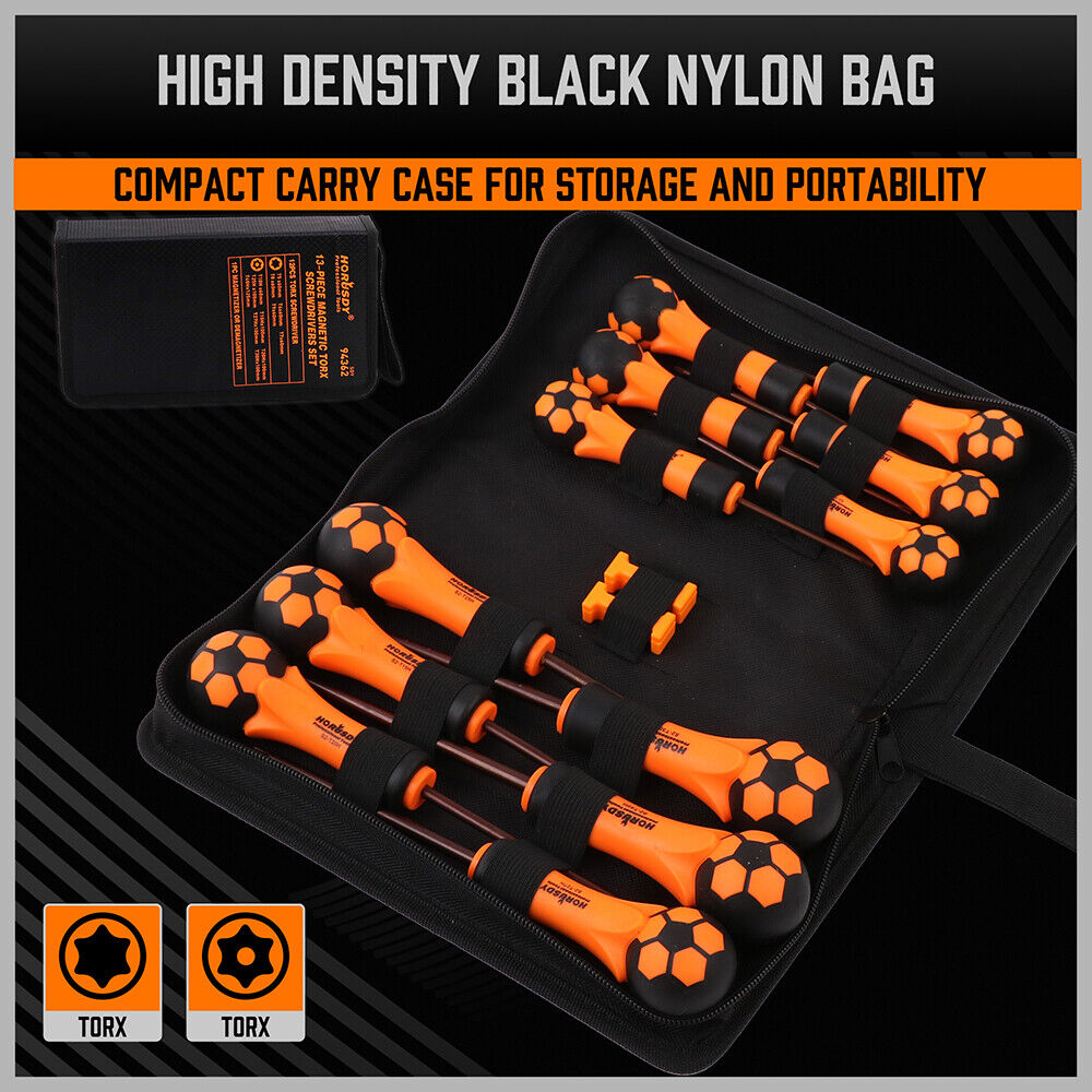 Durable 13-Piece Magnetic Torx Screwdriver Set with Tamper Proof Star Keys and Ergonomic Anti-Slip Handles