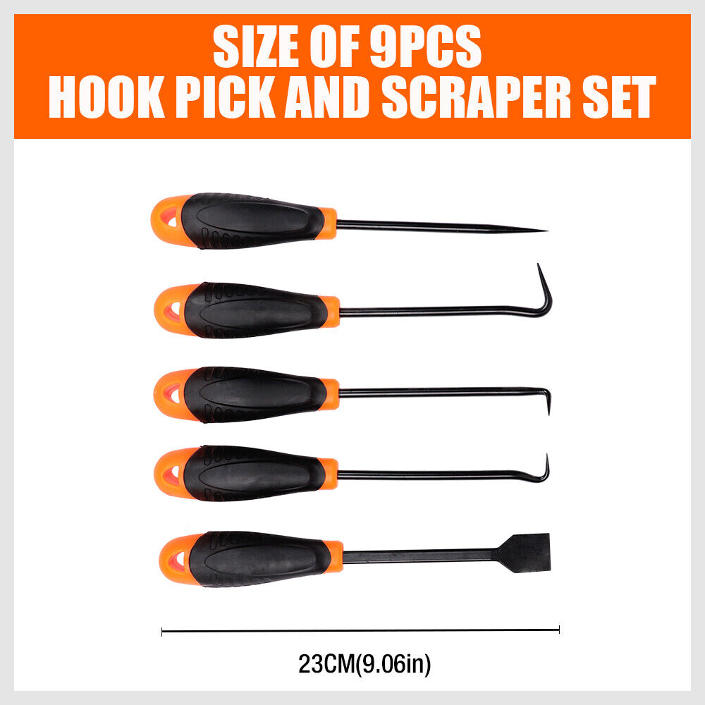 Versatile 9-Piece Hook and Pick Tool Set - Drop Forged, Heat-Treated Chrome Vanadium Steel, Ergonomic Cushion Grip Handles