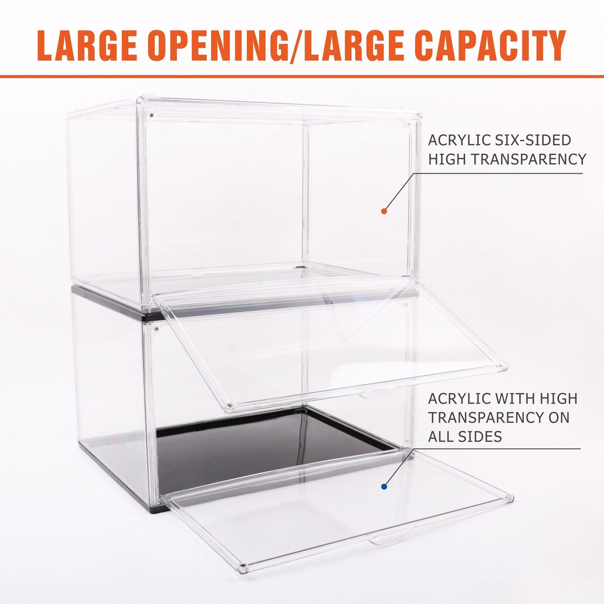 Premium Stackable Shoe Box - Transparent Display Storage Case with Magnetic Door, organized and protected shoe storage.