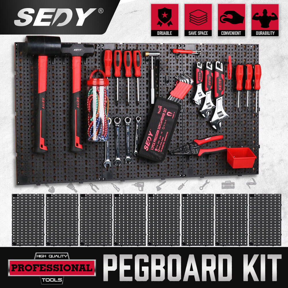 HORUSDY 8-Piece Pegboard Kit with 81 Hooks for Garage Wall Organization, Heavy-Duty Multi-Size Hook Set