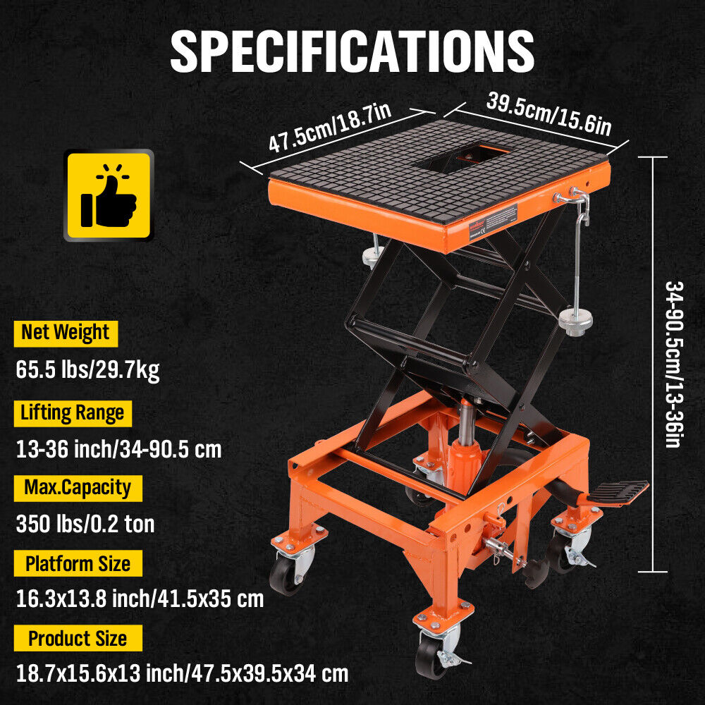 Hydraulic Motorcycle Lifter with 350 LBS Loading Capacity