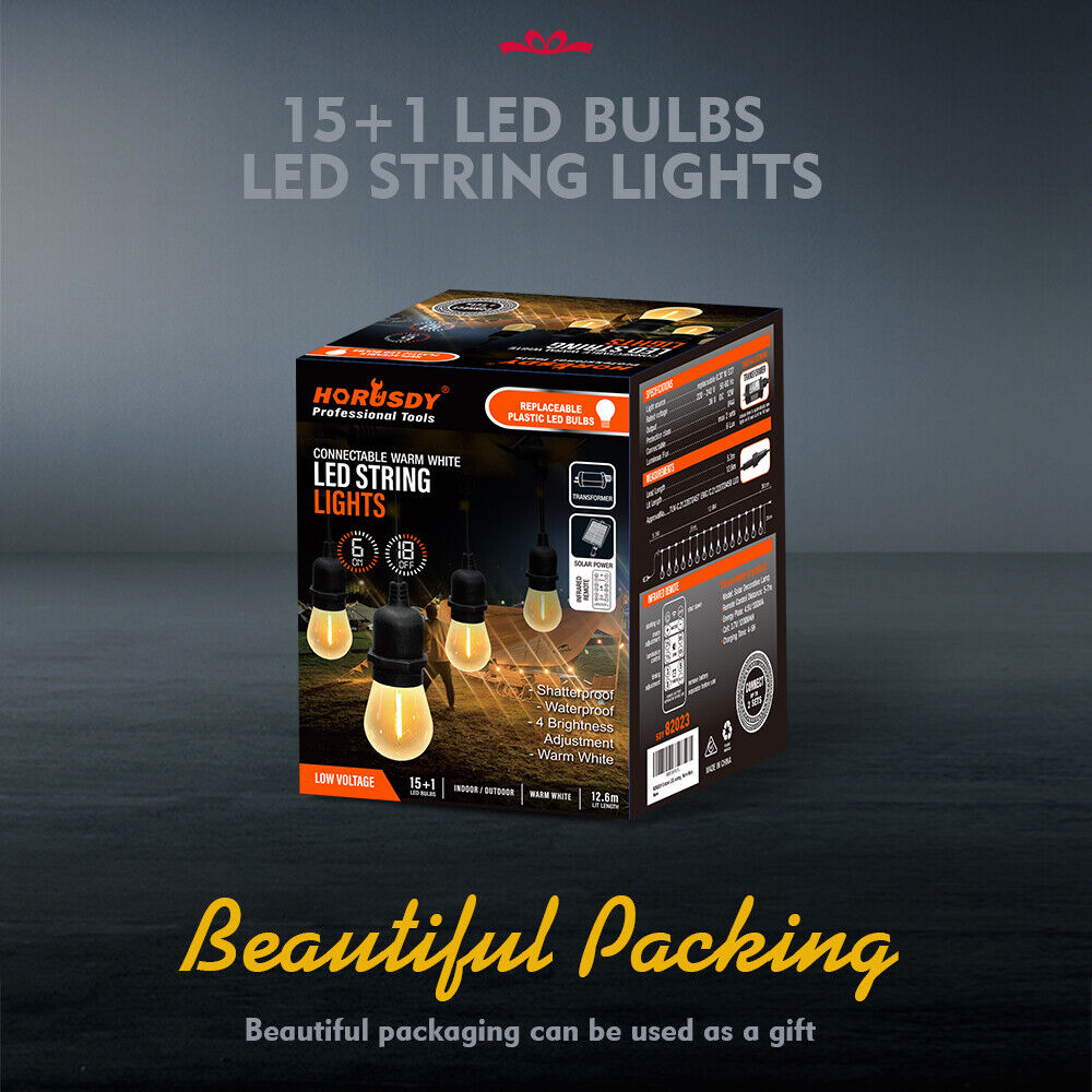 HORUSDY Solar-Powered String Lights - 15 LED, 18.2M, Waterproof for Festoon Wedding Party