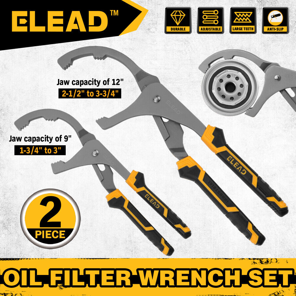 ELEAD 9 and 12-inch Adjustable Oil Filter Wrenches with Forged Carbon Steel and Ergonomic Grips for Efficient Auto Repairs