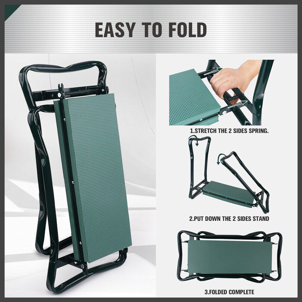 HORUSDY Garden Kneeler and Seat with Soft EVA Foam Padding and Tool Pouch, Foldable and Portable, Ideal for Gardening and Outdoor Work, Sturdy Steel Frame, Green