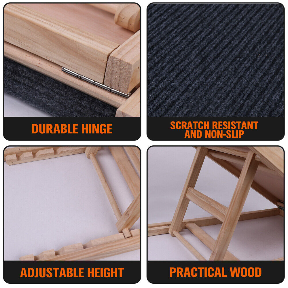 Adjustable foldable dog pet ramp with non-slip surface and practical wood construction for easy access and safety.