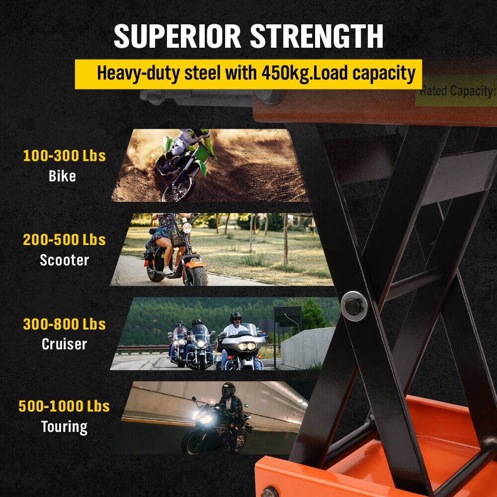 HORUSDY 450kg Motorcycle Scissor Lift Jack - Sturdy and Safe Motorbike Lifting Stand with Wide, Non-Slip Deck