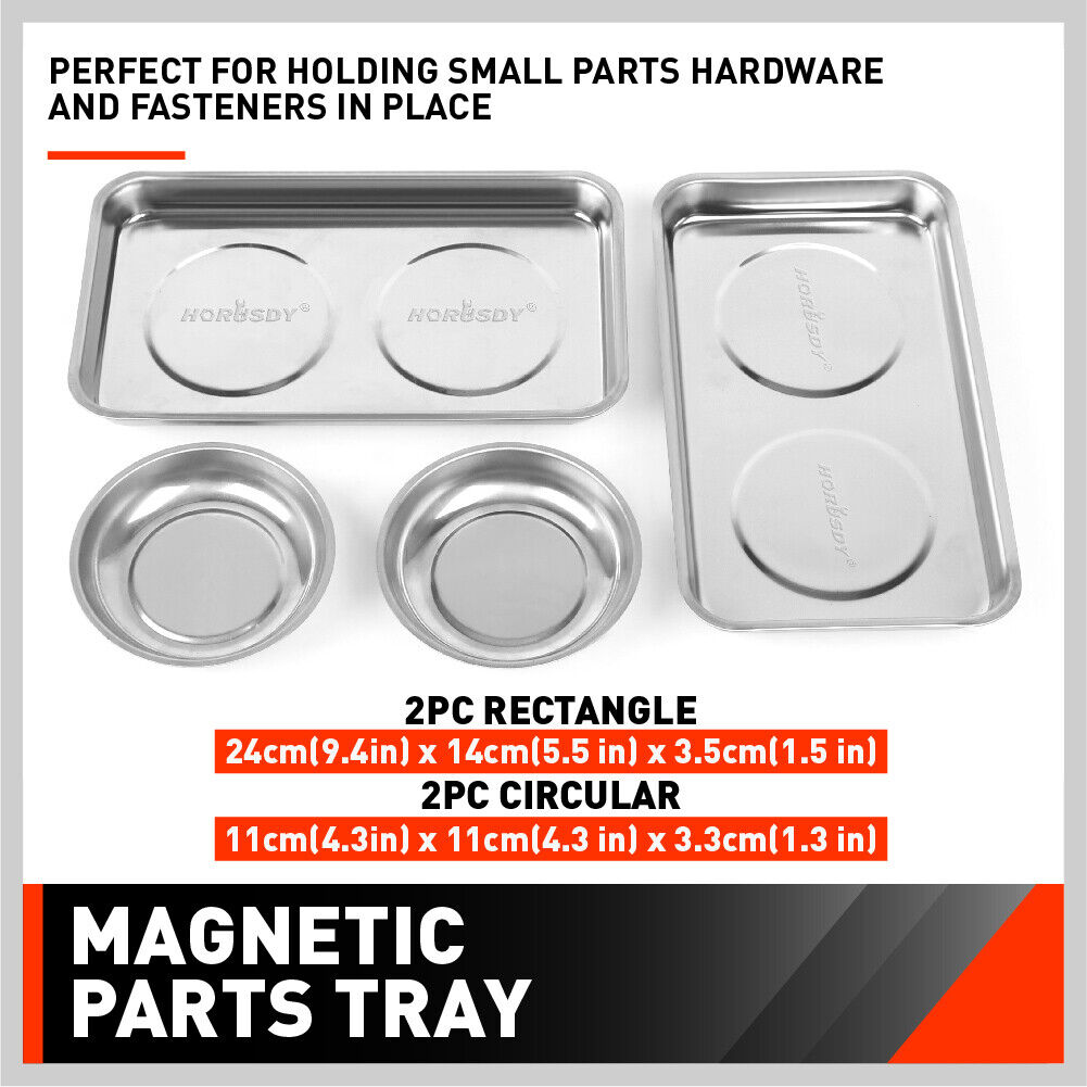 HORUSDY 4-Piece Magnetic Tool Tray and Bowl Set in Stainless Steel - Perfect for Holding Parts and Tools during Automotive Repairs