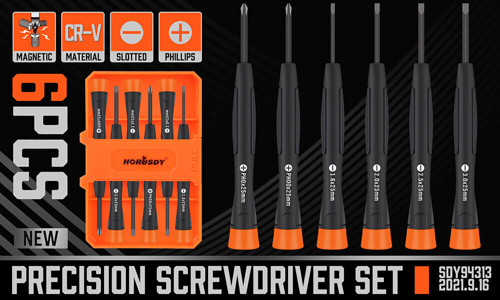6Pc Precision Screwdriver Kit for Electronic Repairs - Includes Phillips & Slotted Drivers with Magnetic Tips and Storage Case