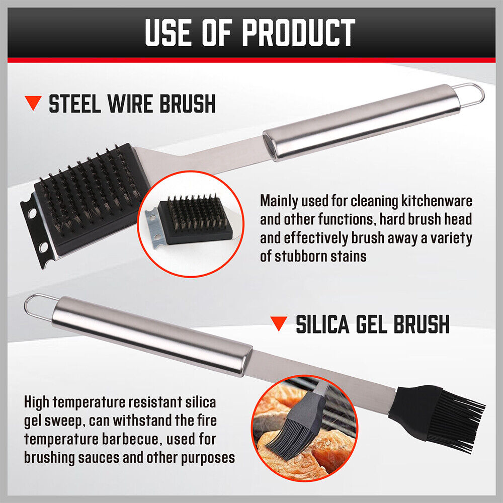 Complete 18-piece BBQ tool set crafted from durable stainless steel, including spatula, tongs, skewers, and more, housed in a sleek aluminum case