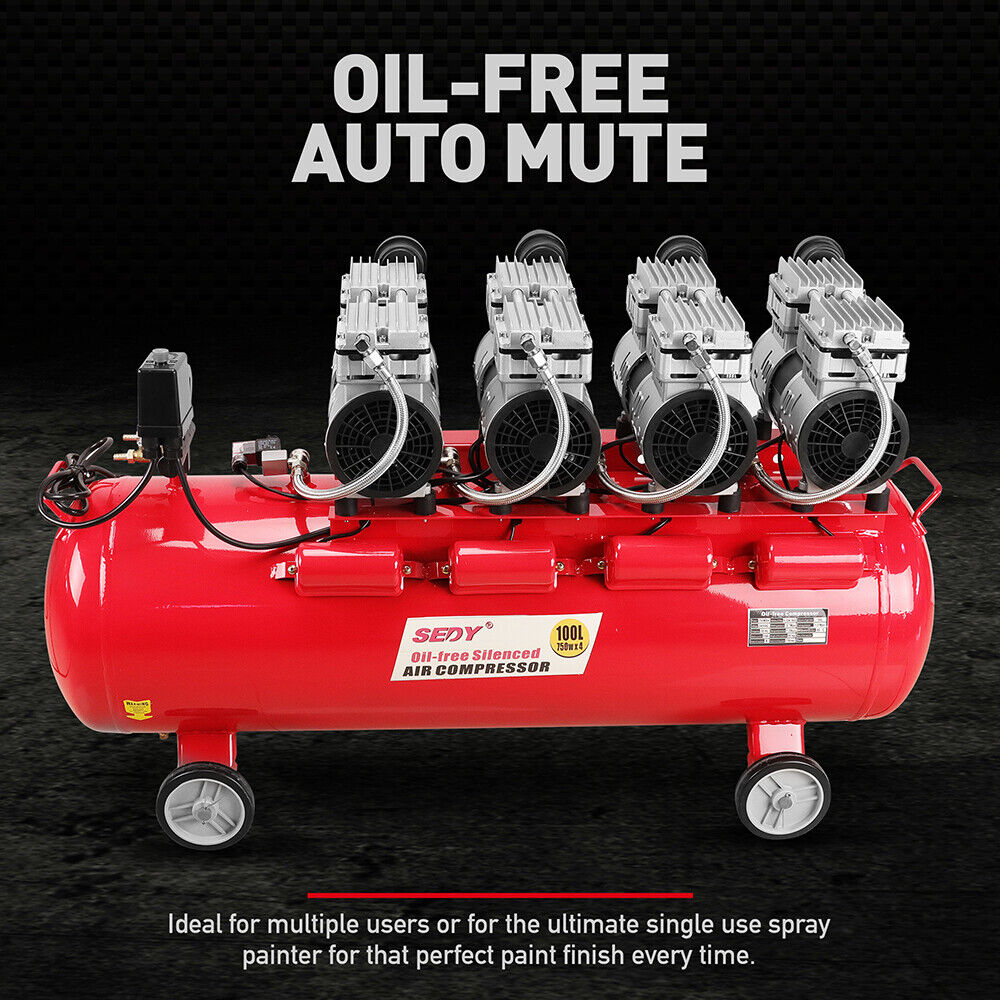 SEDY 100L Oil-Free Silent Air Compressor with Dual Twin-Cylinder Motors and Quiet Vortex Technology