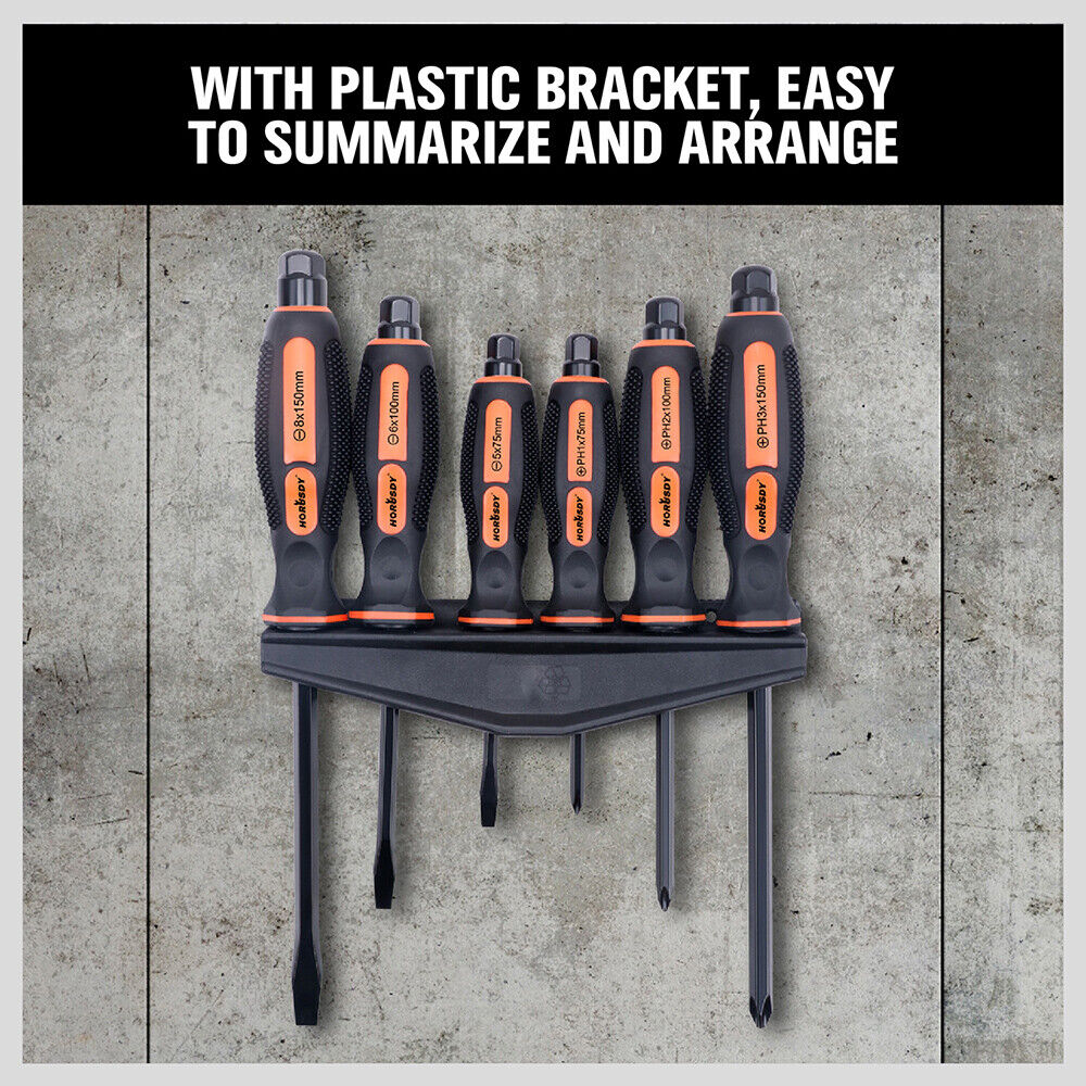 6-Piece Magnetic Screwdriver Set - Phillips and Flat Head Tips, rubber grip handle, heavy-duty, versatile, reliable accuracy.