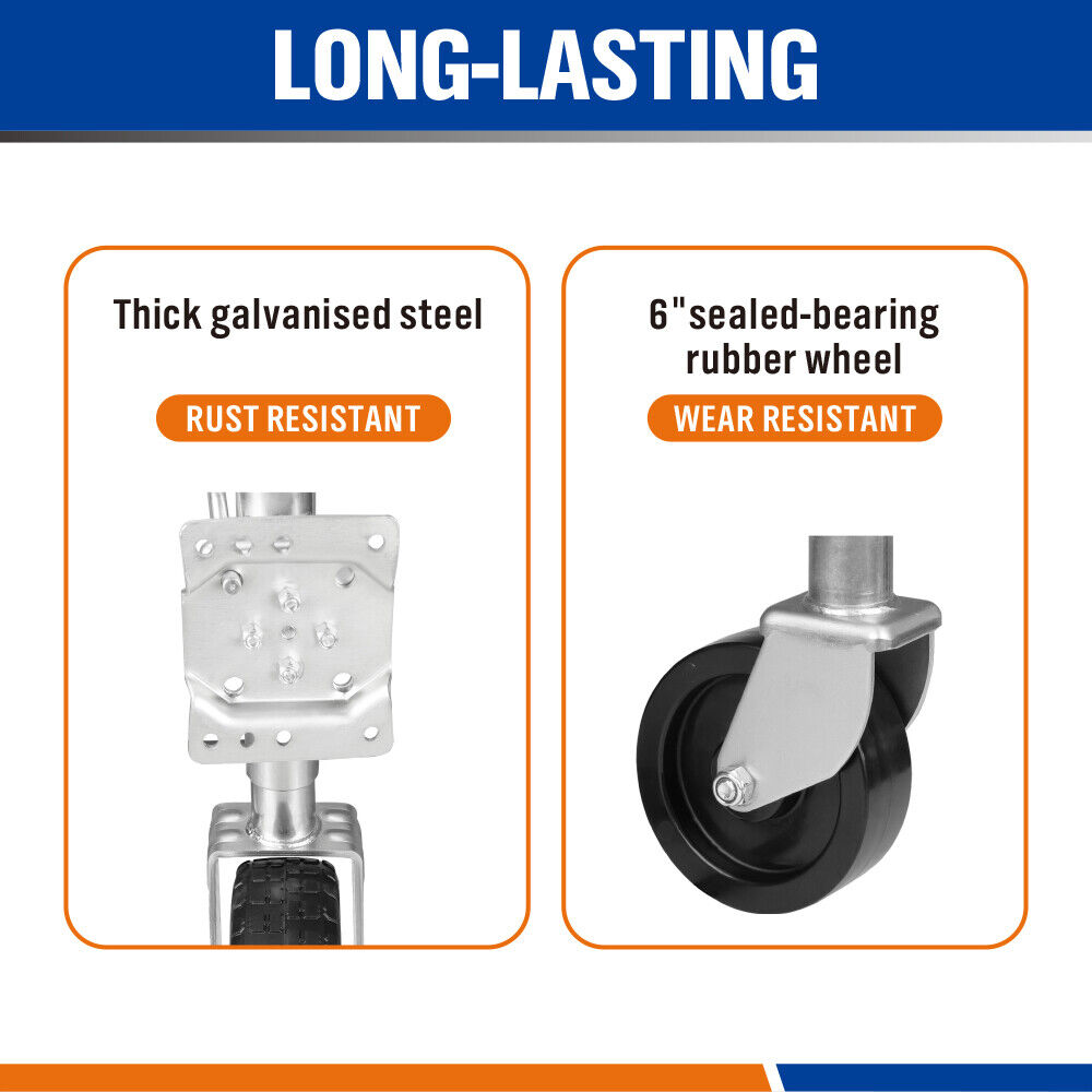 Durable 6-Inch Trailer Jockey Wheel with Swivel and Swing Up Function - 1200LBS Capacity for Caravan and Boat Trailers