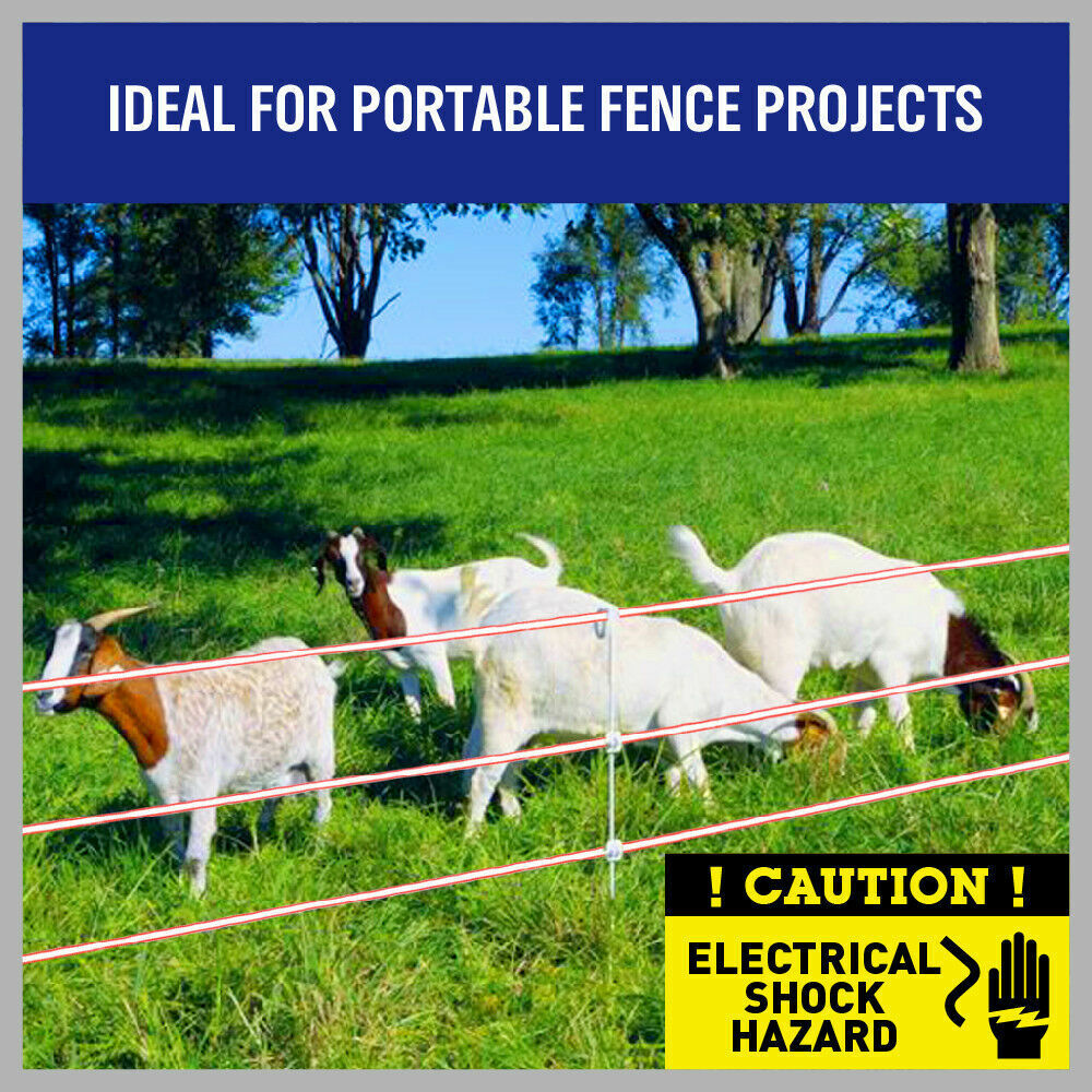 400-meter Roll of Red and White High-Visibility Poly Tape for Electric Fence, featuring 5 Strands of 0.2mm Stainless Steel Wire, UV Stabilized High-Grade Polyethylene, compatible with Fence Energiser