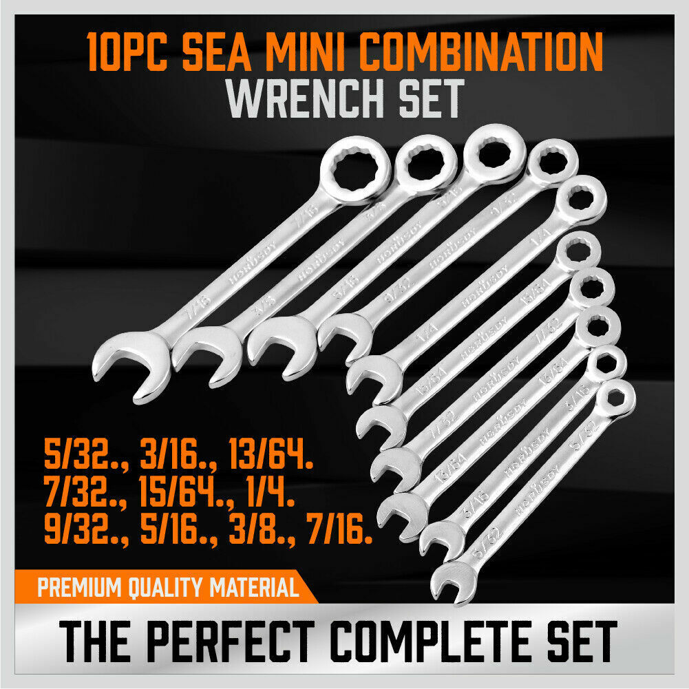 20-Piece Compact Mini Spanner Set including Metric and SAE Stubby Combination Wrenches with Open and Ring Ends