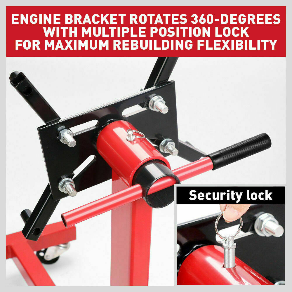 Industrial 1000lb Engine Stand with Adjustable Mounting Head and Durable Square Tube Frame