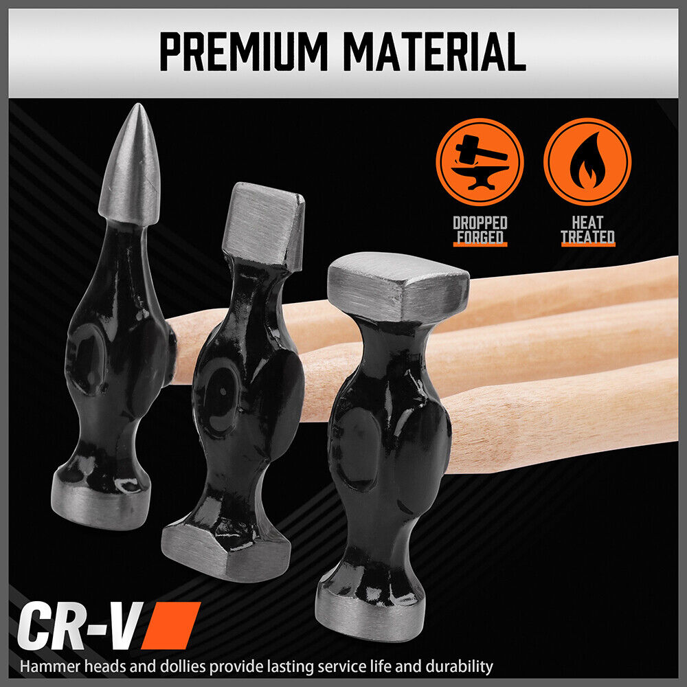 Comprehensive 7-Piece Auto Body Repair Kit - Includes Hammers and Dollies for Panel Beating, Dent, and Ding Repair