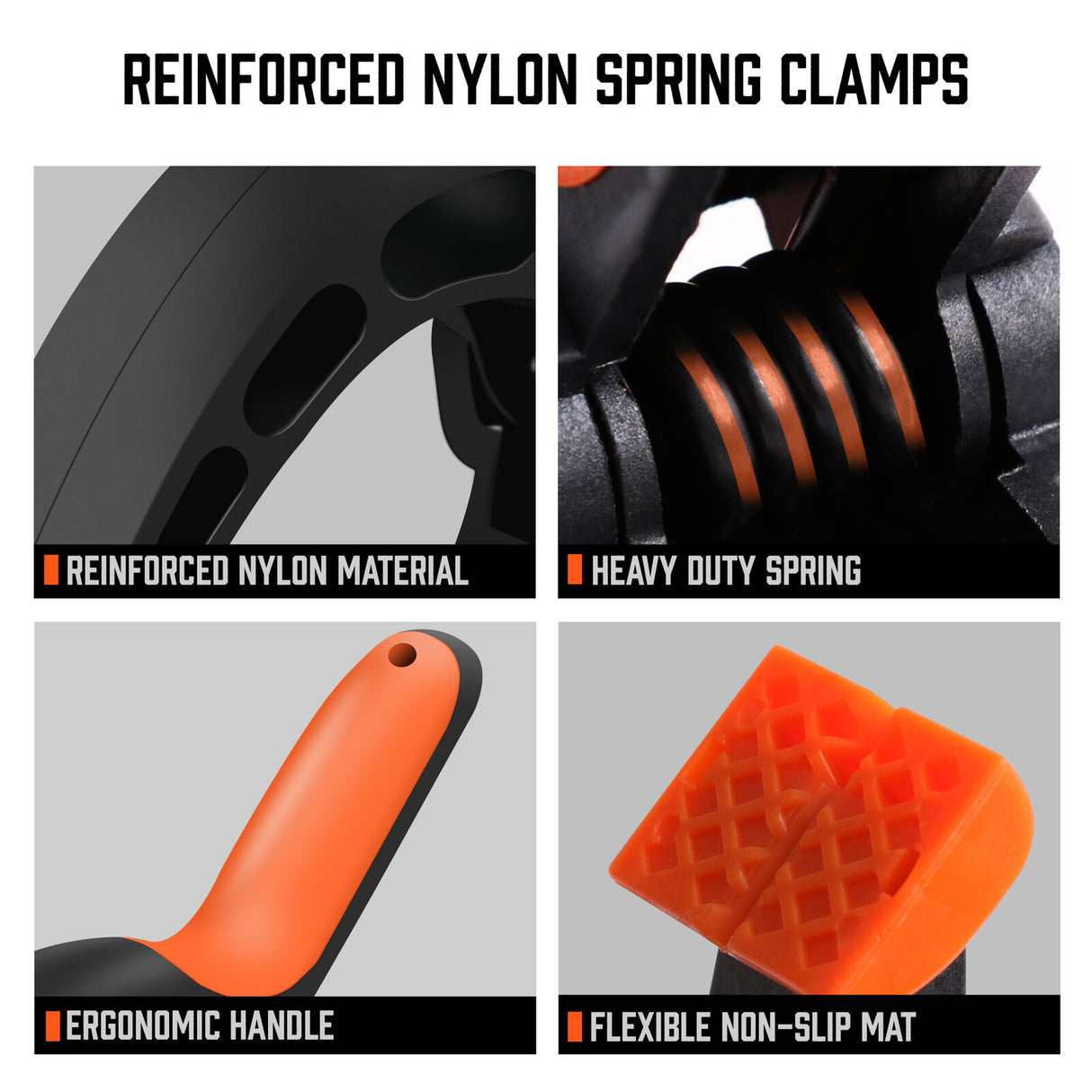 HORUSDY 8-Piece Spring Clamp Set featuring Heavy-Duty Nylon Construction and Ergonomic Non-Slip Handles for Woodworking and DIY Projects