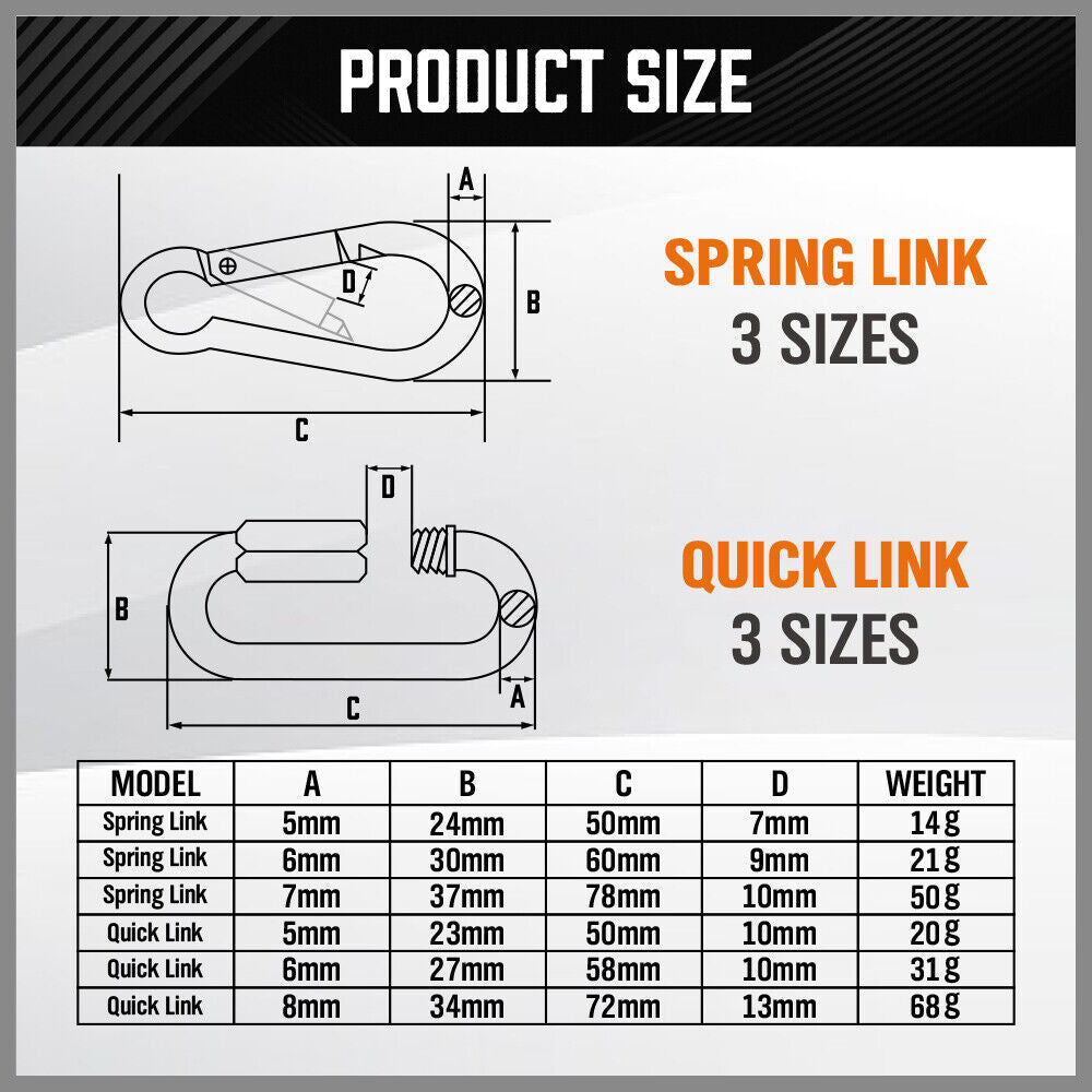 HORUSDY 6Pc Snap Hook Carabiner Shade Clip Camping Climbing Lock Stainless Steel