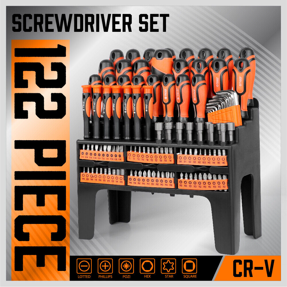 Extensive 122-Piece Magnetic Screwdriver Kit with Ratchet Handle, Nut Drivers, Hex Key Sets, and Socket Bits