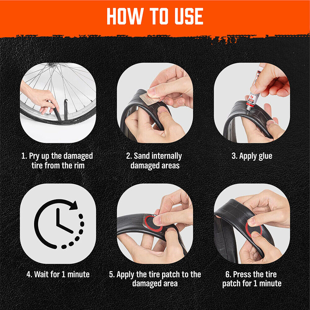 HORUSDY 8-Piece Bike Repair Kit with Adhesive, Tire Patches, Metal Rasp, and Rubber Hoses for Quick Puncture Fixes