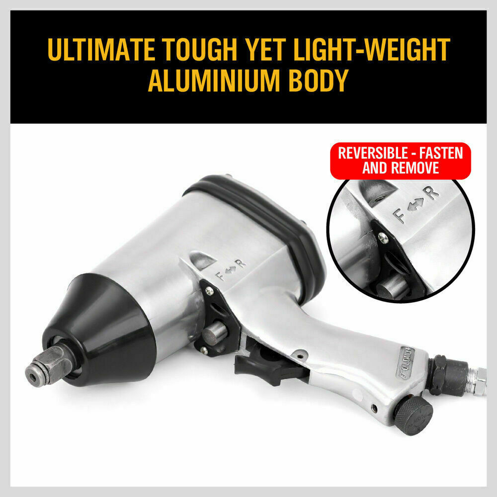 Complete 17-piece pneumatic air impact wrench kit with metric sockets and accessories for automotive and workshop use