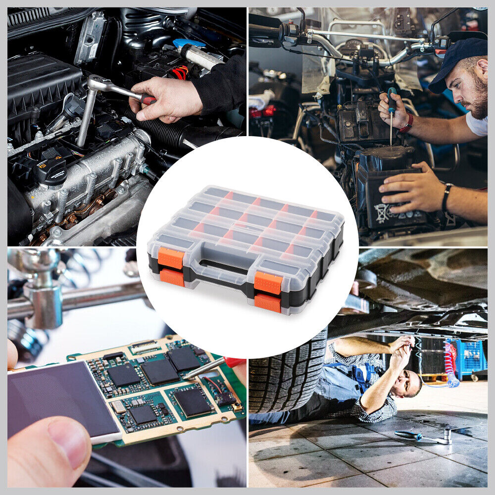 HORUSDY Double-Sided Tool Box with 34 Compartments, Removable Dividers, and Durable Impact-Resistant Design