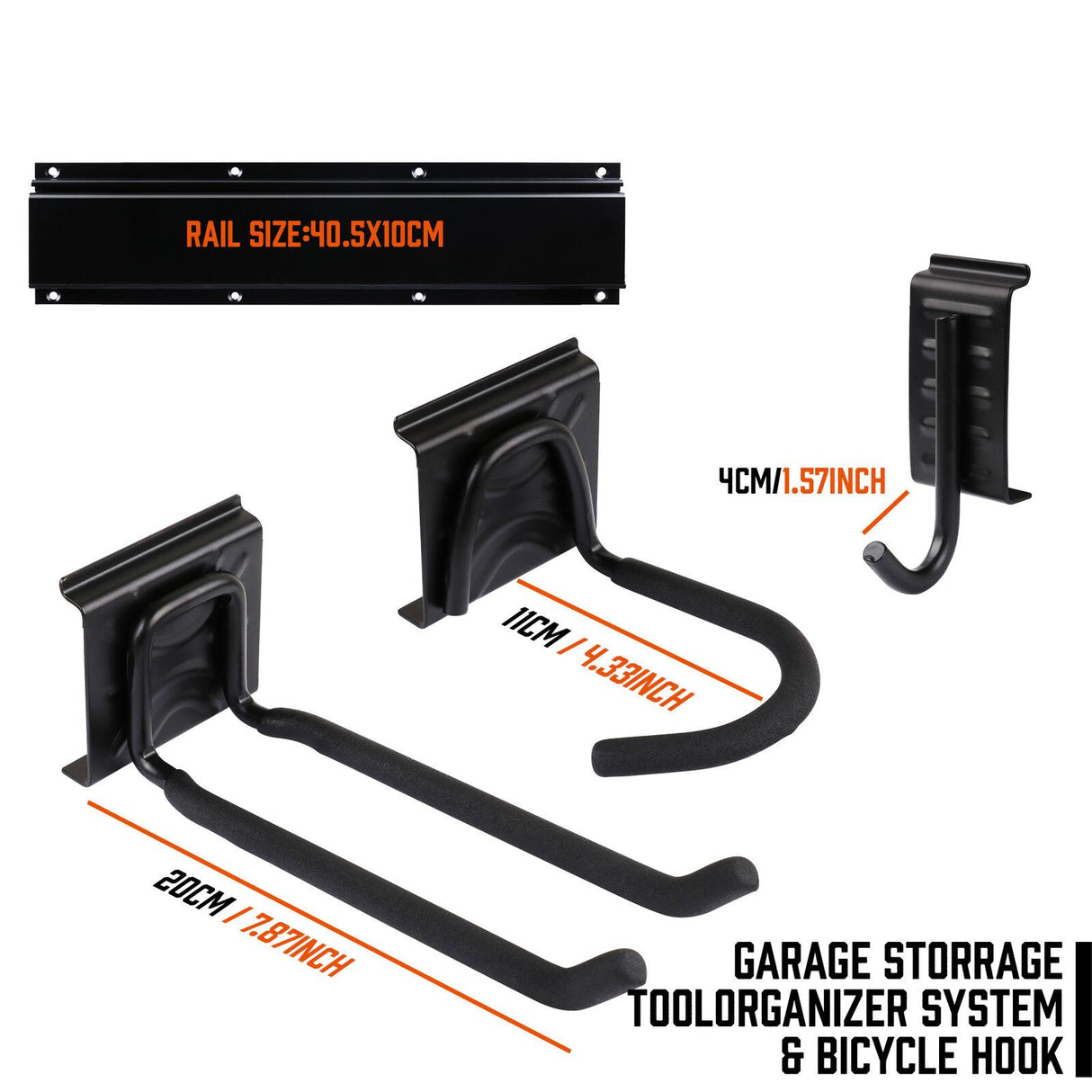 Versatile 15-Piece Wall Mount Hook Set for Organized Tool Storage on 64-Inch Heavy Duty Rail