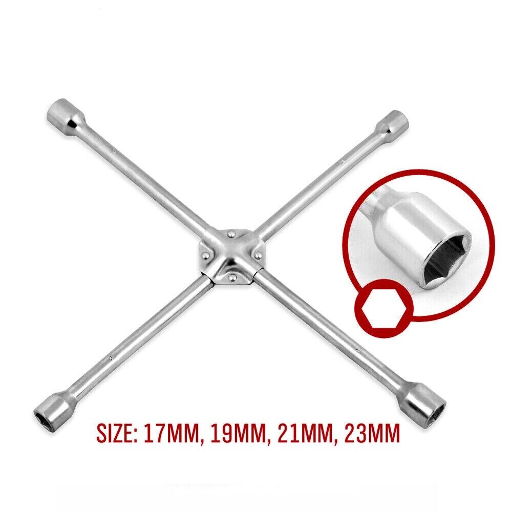 Heavy-Duty 20-Inch 4-Way Cross Wheel Wrench with 17mm, 19mm, 21mm, 23mm Sockets