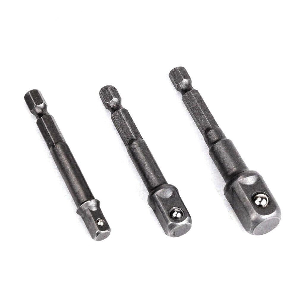 Durable 3Pc Drill Socket Adapter Set with chrome vanadium steel construction for impact drivers or drills.