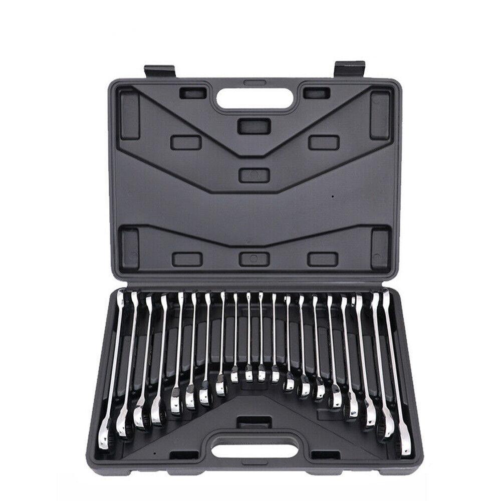 20-Piece Ratchet Spanner Set with Both Metric and Imperial Sizes, Chrome Vanadium Construction, Open End and Ring Wrenches