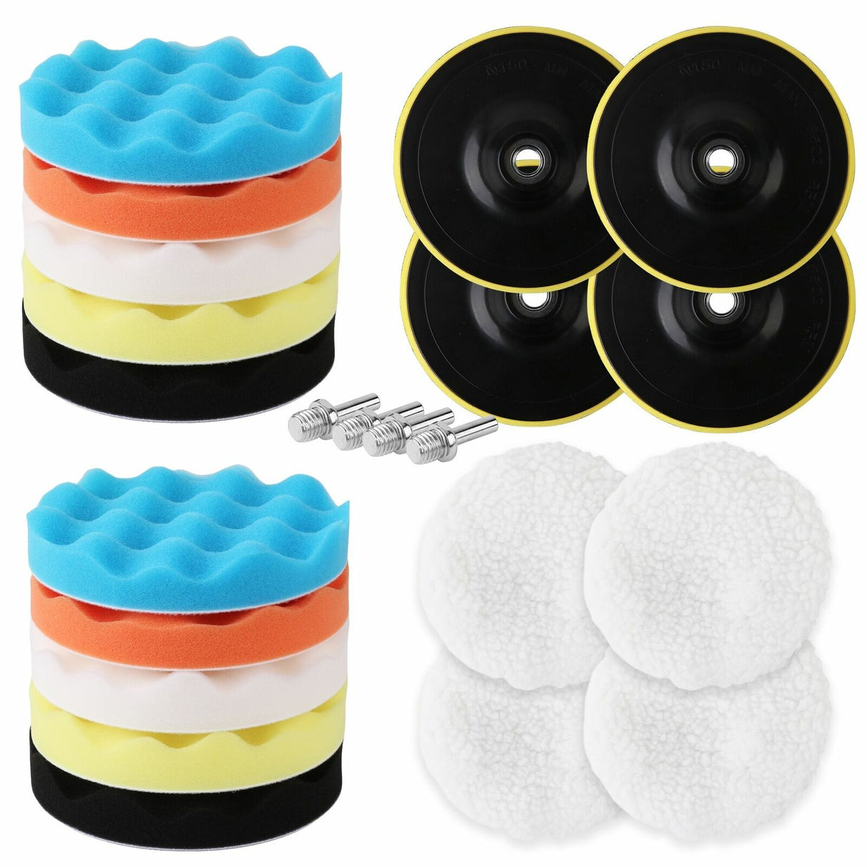 Comprehensive 11-Piece 6-Inch Buffing, Waxing, and Polishing Pad Kit with Wool and Sponge Pads for Car Detailing