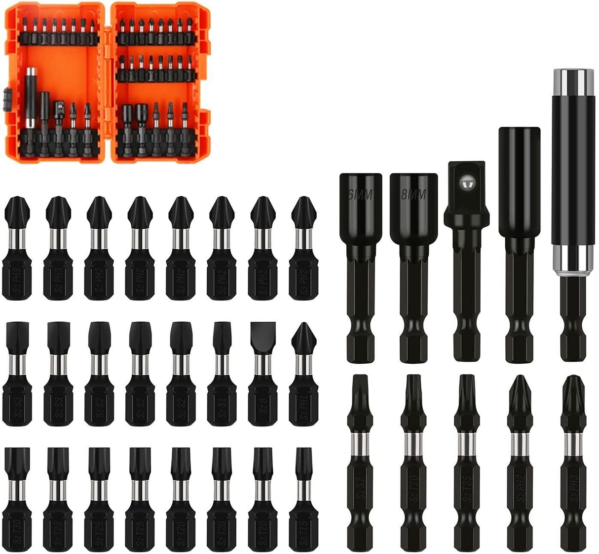 Comprehensive 34Pc Impact Screwdriver and Nut Driver Bit Set with Quick Release
