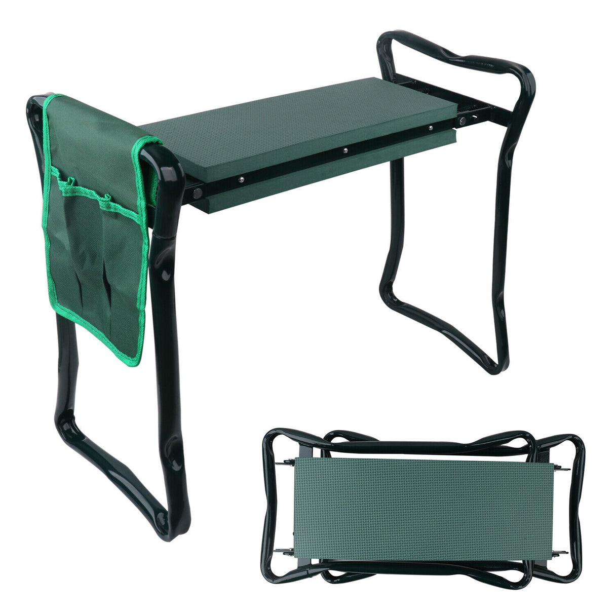 HORUSDY Garden Kneeler and Seat with Soft EVA Foam Padding and Tool Pouch, Foldable and Portable, Ideal for Gardening and Outdoor Work, Sturdy Steel Frame, Green
