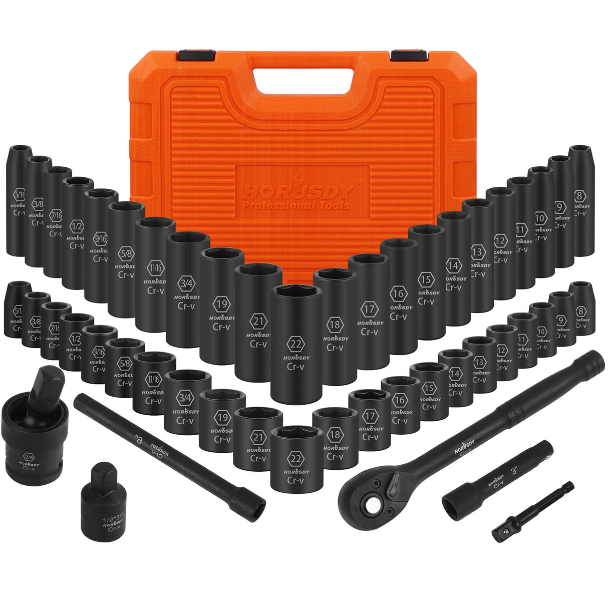 Comprehensive 50Pc 3/8" Impact Socket Set with Ratchet, Extensions, Metric & SAE Sizes, Durable Case Included