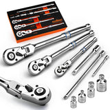 10-piece 90-tooth flex-head ratchet handle set with adapters and extension bars for automotive and mechanical work
